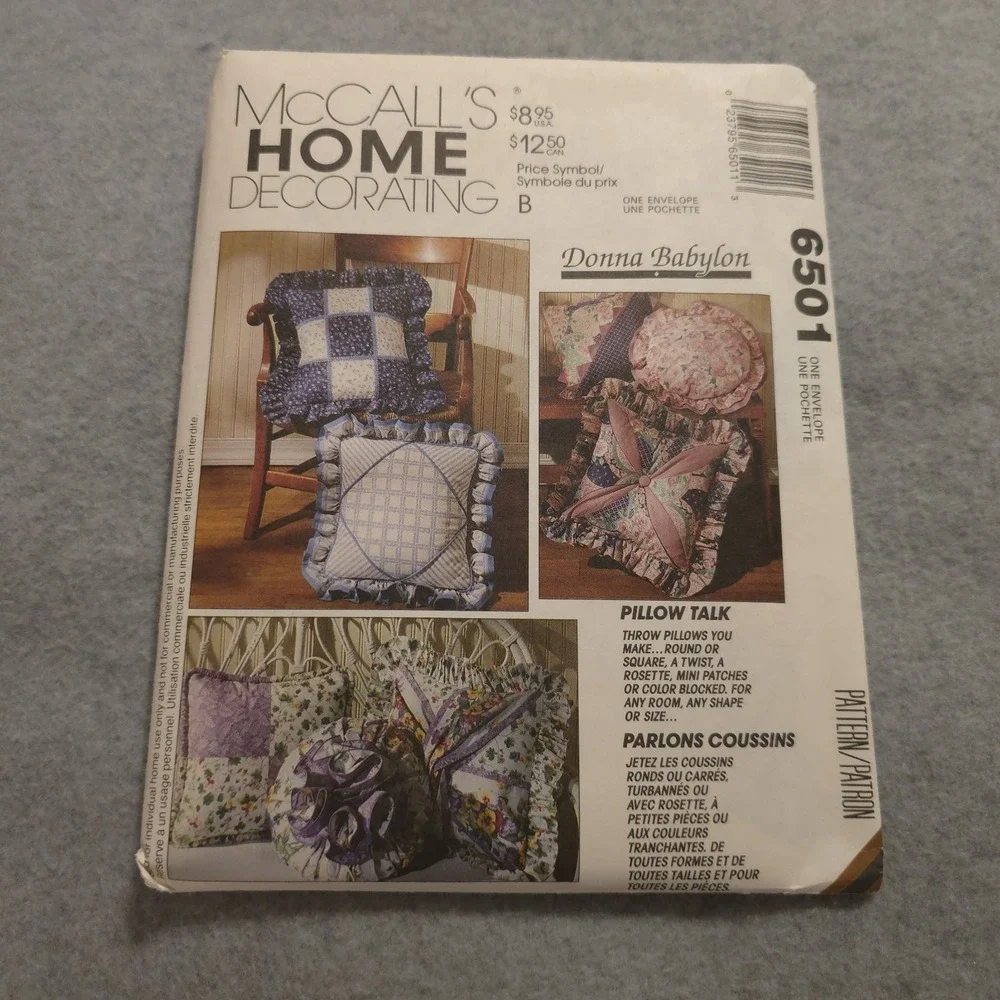 McCall's 6501 Home Decorating Pattern Donna Babylon Novelty Pillows New Uncut